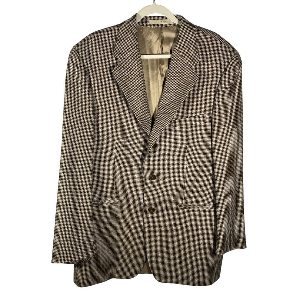 Chaps Ralph Lauren Mens Houndstooth Blazer 42R Wool & Silk Blend preppy business